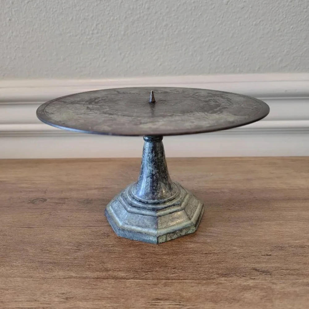 Vtg Candle Holder Verdigris Green Black Metal Pedestal Taper Candle Stand Goth